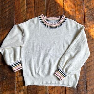 Women's Cream Sweater with Multicolor Trim
